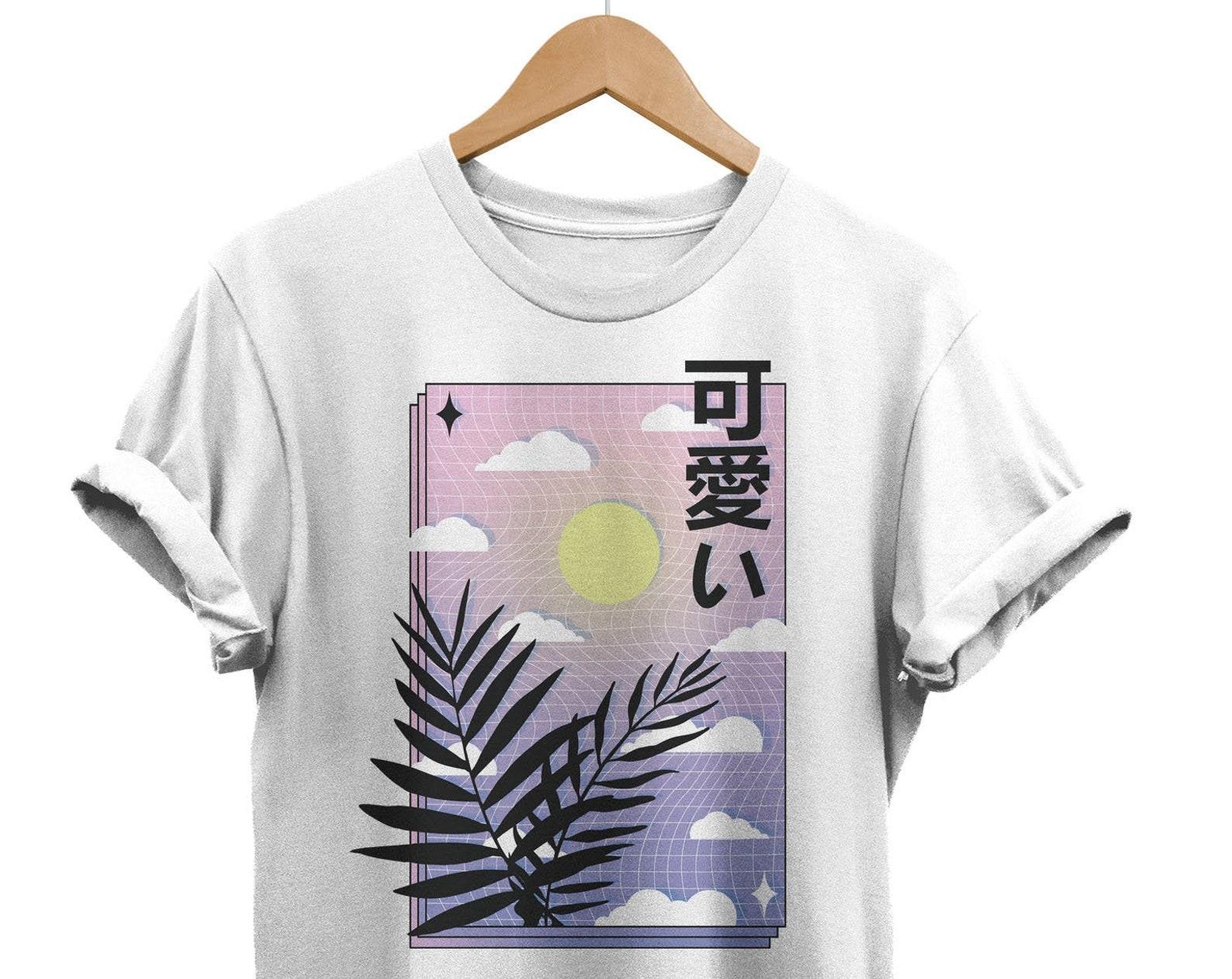 Vaporwave T-Shirt, Japanese Leaf Design, Urban Streetwear 4XL
