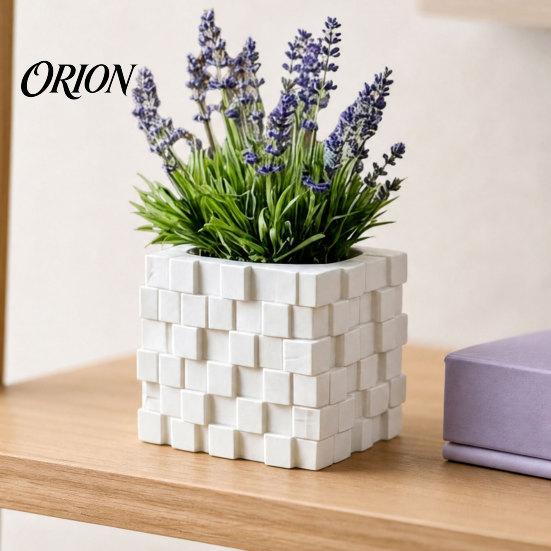 Pixel Cube Decor 3D Printed Planter, Grid Spliced Decor, Retro Geometric Ornament, Matte Minimalist Desk Decoration Breathable Structure, Compact