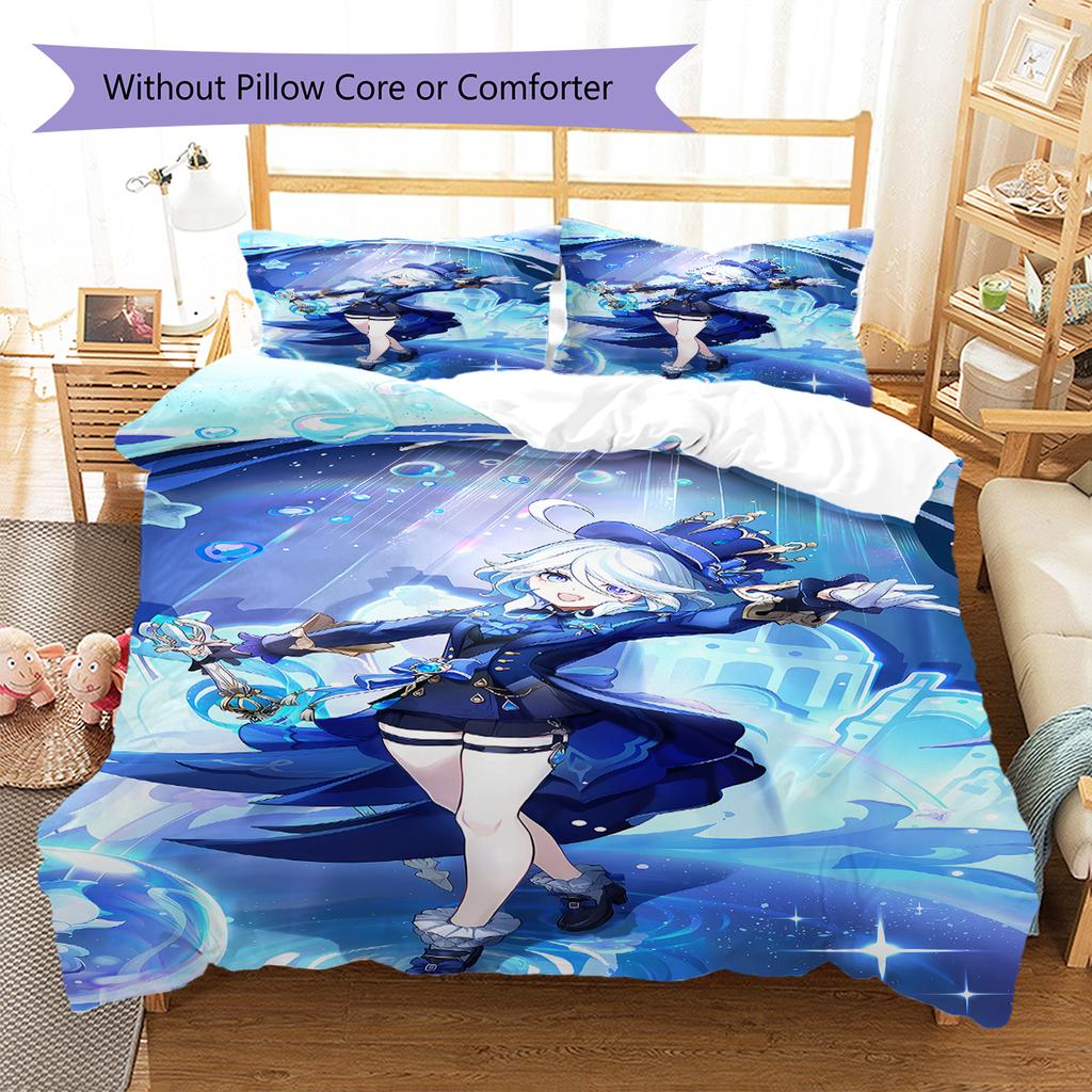 Genshin Pattern Bedding,Quilt Set Quilt Cover Pillowcase Home Birthday Gift (1 * duvet cover + 2 * pillowcase, without core)