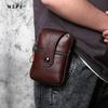 NZPJ Leather Men's Waist Bag Top Layer Cowhide Casual Mobile Phone Bag Wear Belt Vertical Shoulder Messenger Mobile Phone Bag