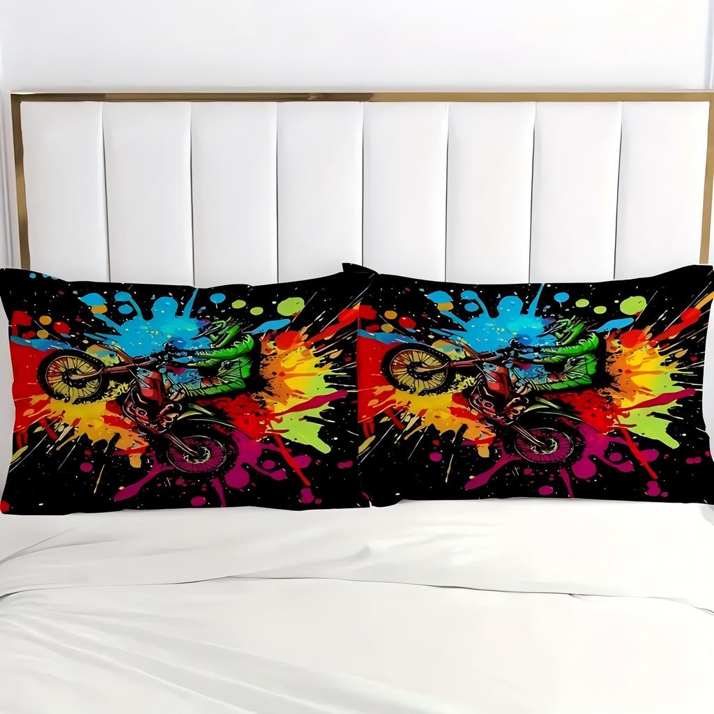 Extreme Sports Color Tie Dye Dirt Motorcycle 3D Print For Boys Men Bedding Cover Pillowcase Colorful Graffiti Style Duvet Cover