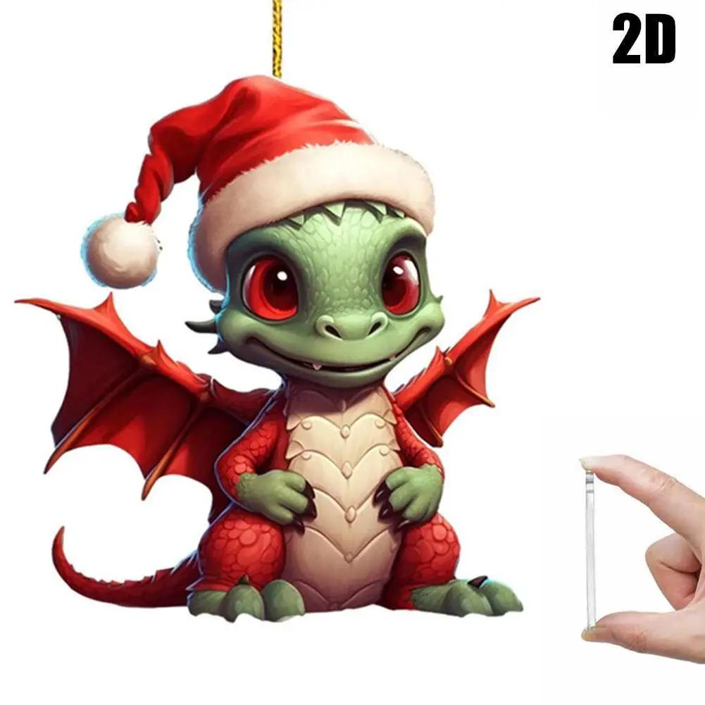 New Christmas Dragon Baby 2D Acrylic Cartoon Dinosaur Ornament Cute Decoration Pendant Christmas car G1G6
