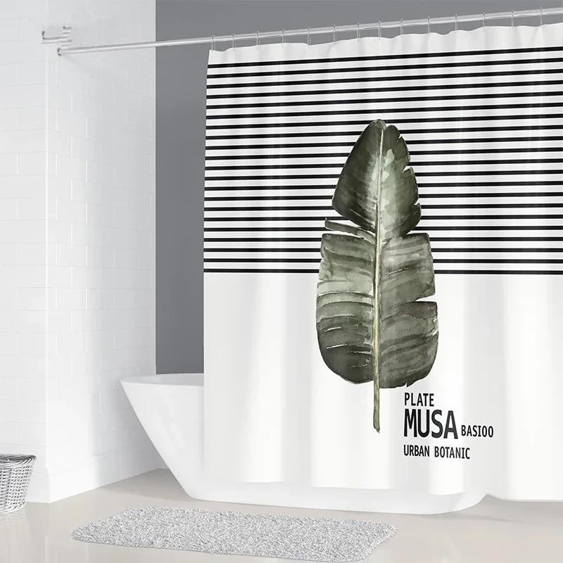 Simple Geometric Nordic Chandelier Printing Bathroom Shower Curtain Polyester Waterproof Home Decoration Curtain with 12 Hooks