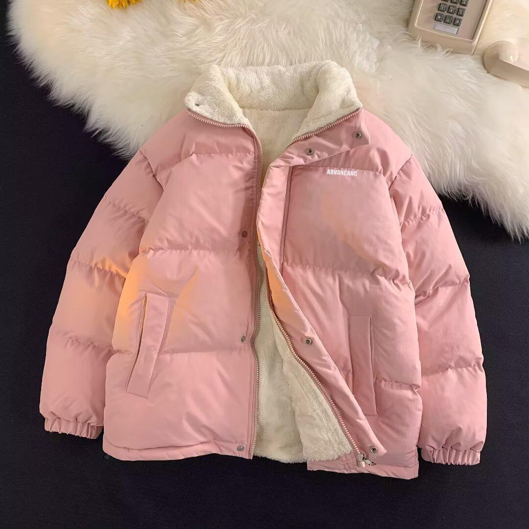 

Unisex Korean Style Warm Cotton Padded Jacket for Autumn/Winter - Plus Velvet Thickened Coat L рожевий