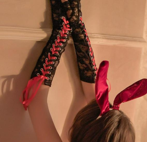 Black Lace-Up Fingerless Gloves - Elegant Half-Sleeve COS Accessories