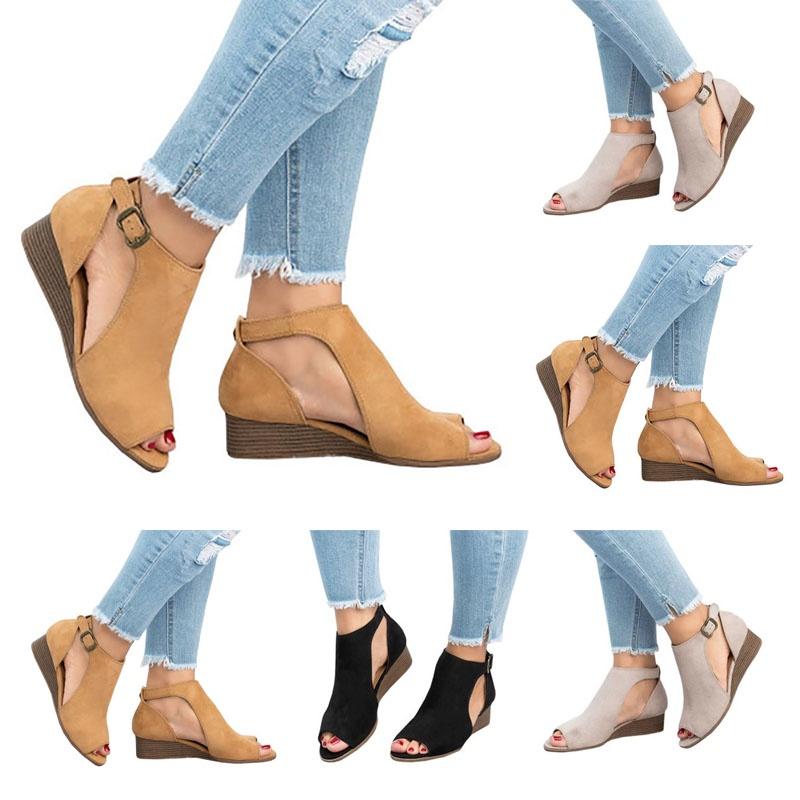 Stylish Women's Ladies Peep Toe Wedge Sandals Featuring Buckle Ankle Strap For Versatile Looks