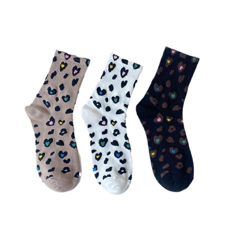 5 Pairs Thermal Crew Socks for Women, Leopard Print Cotton Cozy Quarter Socks Warm Neutral Ankle Socks for Women