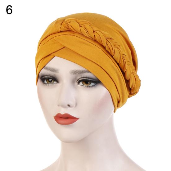 Modny Jednokolorowy Pleciony Muzułmański Turban Kapelusz Chemo Bandana Headwrap