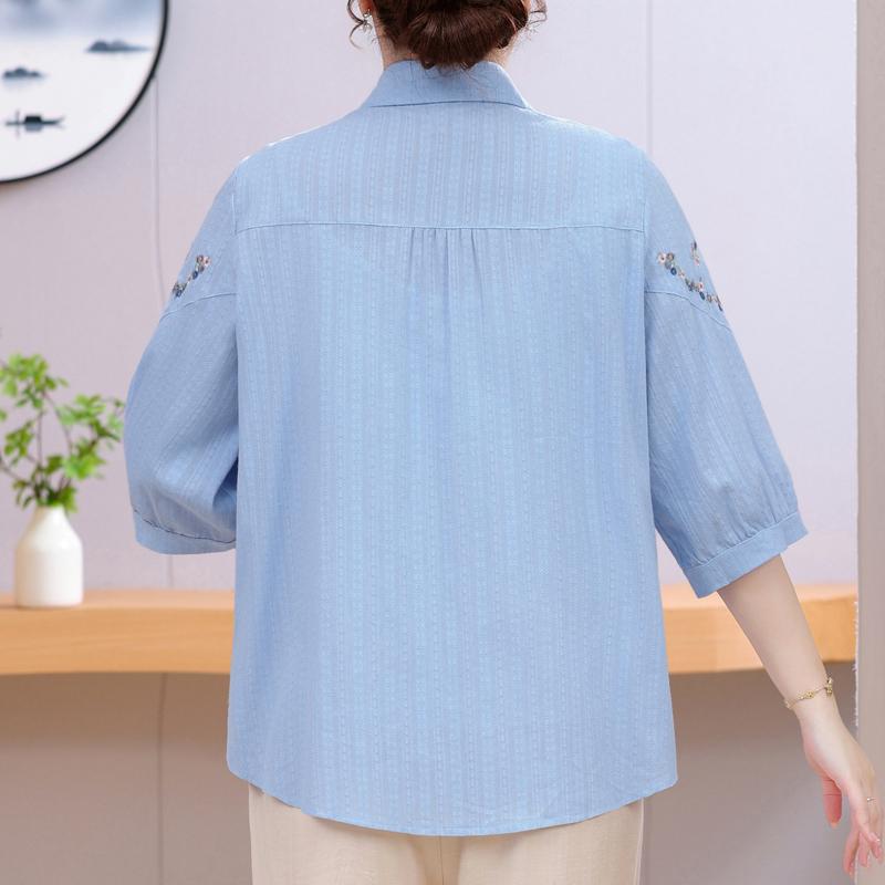 Plus Cotton 100 Womens Size Top – Loose Vneck Casual Blouse Sizes 4xl8xl For Middleaged Ladies