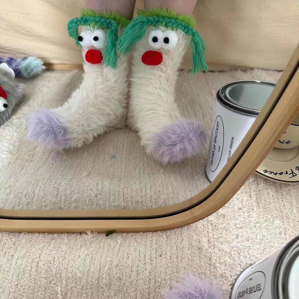 2023 Winter Xiaohongshu Cute Funny Ugly Ugly Socks Medium Cartoon Socks Floor Socks Warm Home Socks