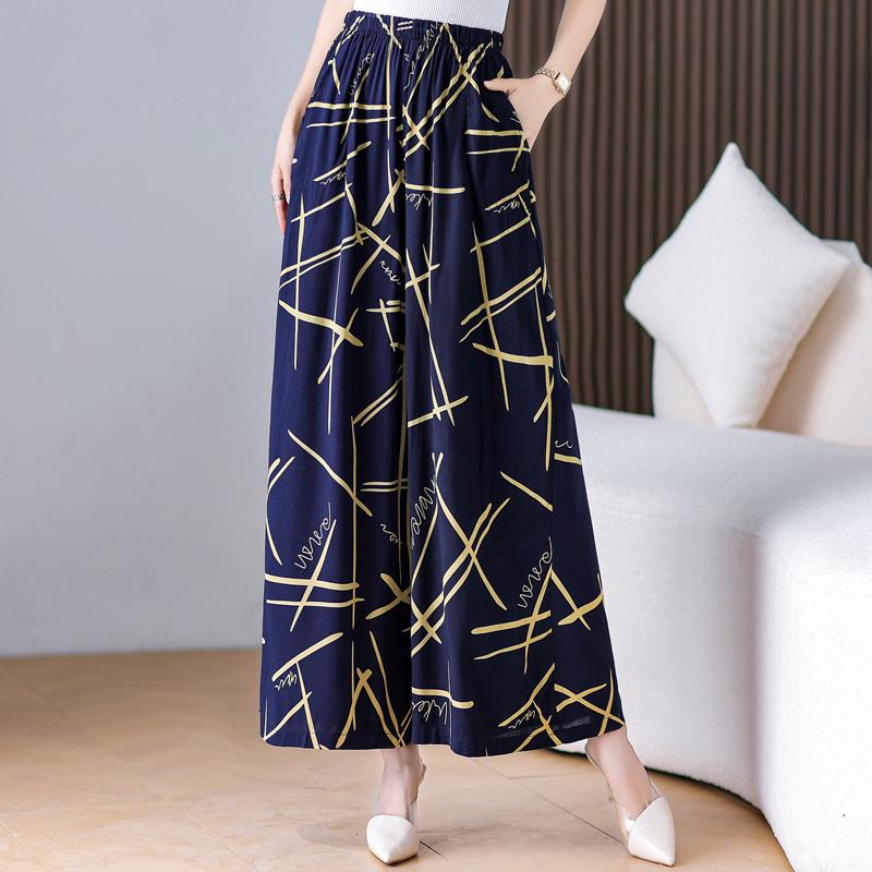 Summer Wide Leg Pants Women Clothes Casual Elastic Waist Plus Size High Waist Trousers Summer Bottoms
