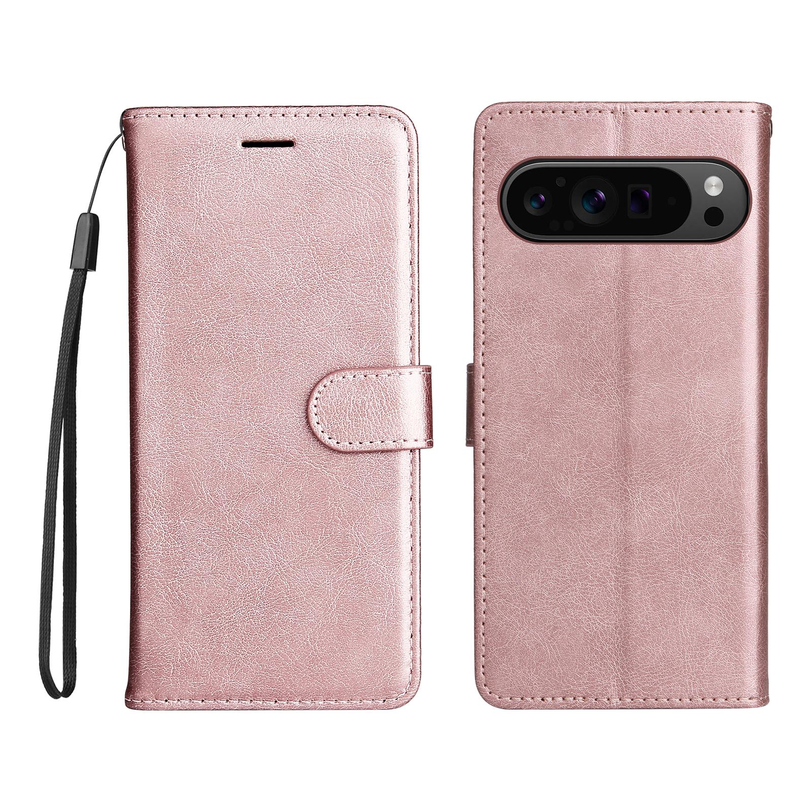 

For Google Pixel 10 Pro XL/9 Pro XL Case Solid Color Leather Mobile Cover Wallet Stand with Strap F