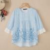 ZANZEA Lässige Bluse mit Rundhalsausschnitt und 3/4-Ärmeln und lockerem Print für Damen