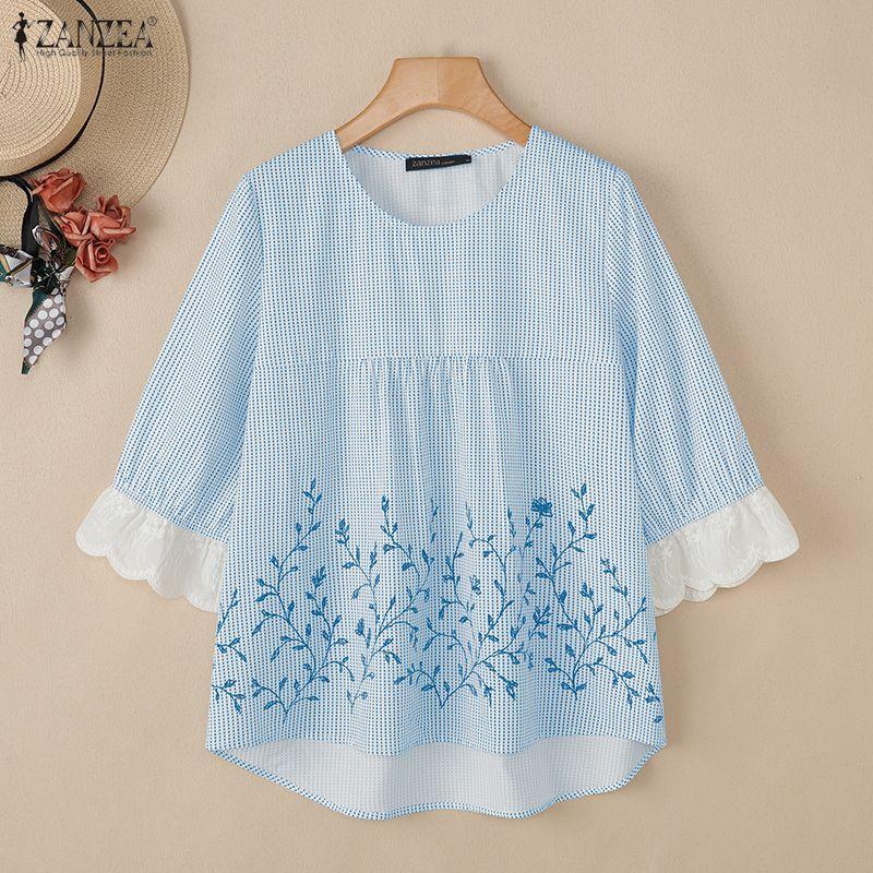 ZANZEA Lässige Bluse mit Rundhalsausschnitt und 3/4-Ärmeln und lockerem Print für Damen