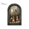 Halloween Desktop Ornament Arched Wooden Wall Decor, Ghost Cat Hanging Ornament, Distressed Gothic Solid Wood Frame Tabletop Decor Plaque, Spooky Home