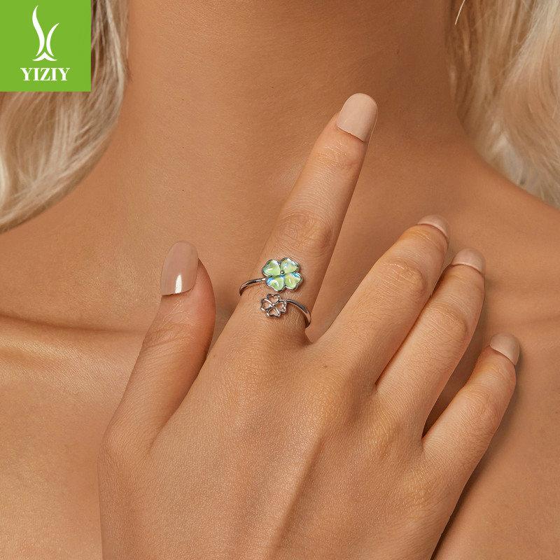 Lucky Clover Open Ring, Summer Small Fresh 925 Sterling Silver Ring Jewelry