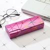 Hard Eyeglasses Case Fashion Geometric Line Decor Waterproof PU Leather Shockproof Spectacle Box for Students Teens