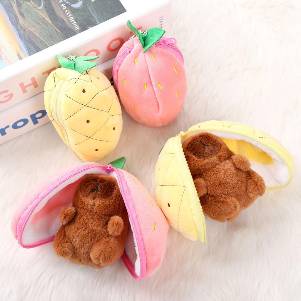 Pineapple Transform Capybara Plush Keychain Pendant Fruit Design Car Decor Bag