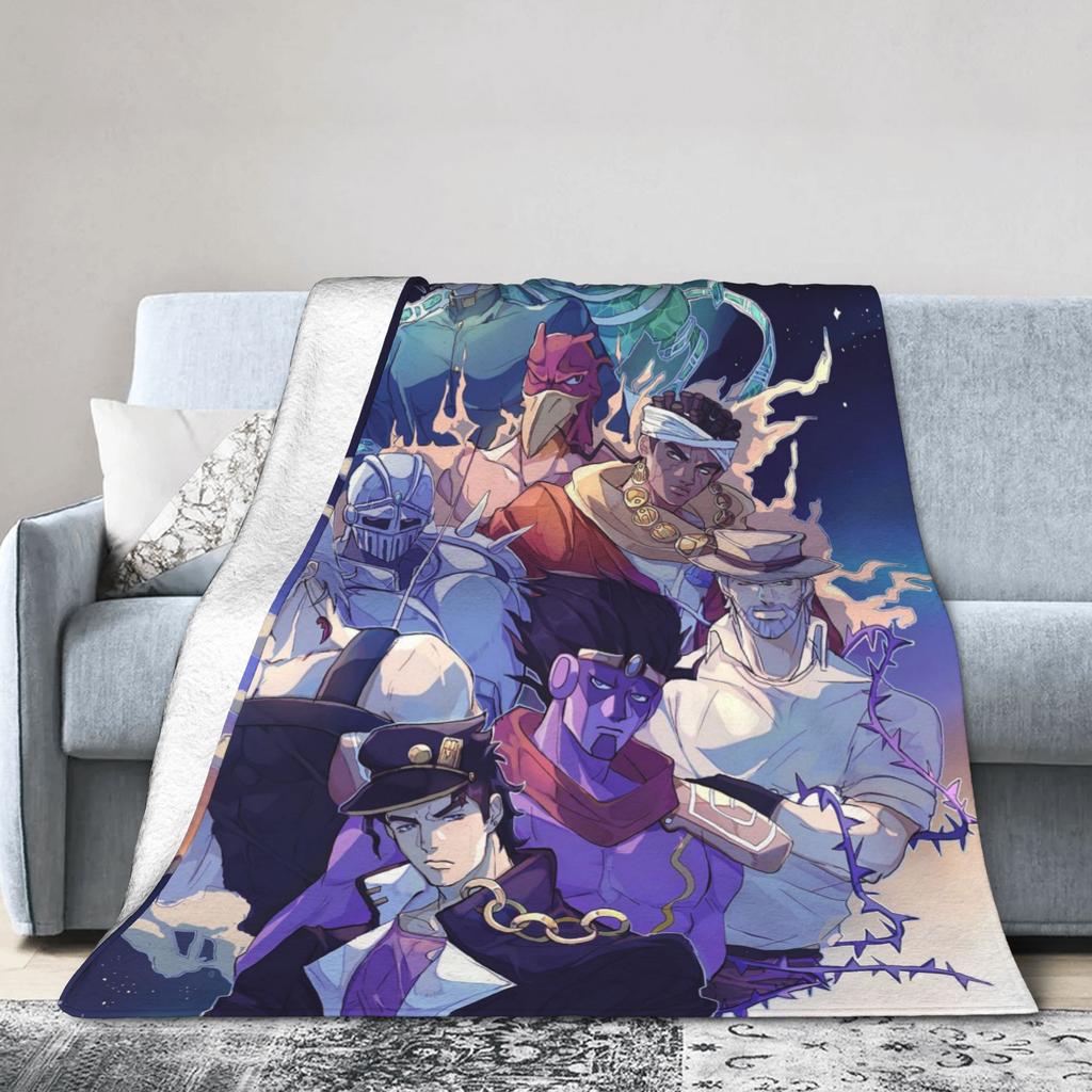 Stardust Crusaders Blankets Bizarre Adventure Flannel Throw Blanket Airplane Travel Printed Ultra-Soft Warm Bedspreads