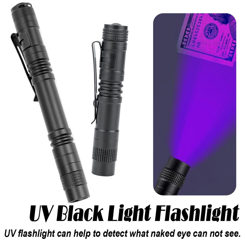 2PCS UV Flashlight 365nm Ultraviolet Torch With Pen Clip Portable Use AAA Batteries Light Pet Urine Scorpion Detector UV Lamp