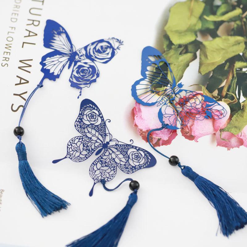 1Pc Vintage Butterfly Rose Ribbons Tassel Pendant Office Book Marker Supply School Creative Student Stationery Metal Bookmark