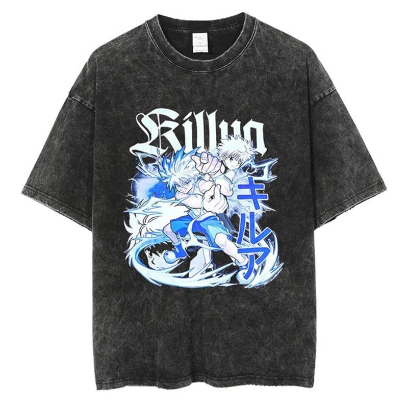 Streetwear Hunter X Hunter Killua Zoldyck Anime Washed T Shirt Summer Vintage Men's Women Cotton Casual Tee Top