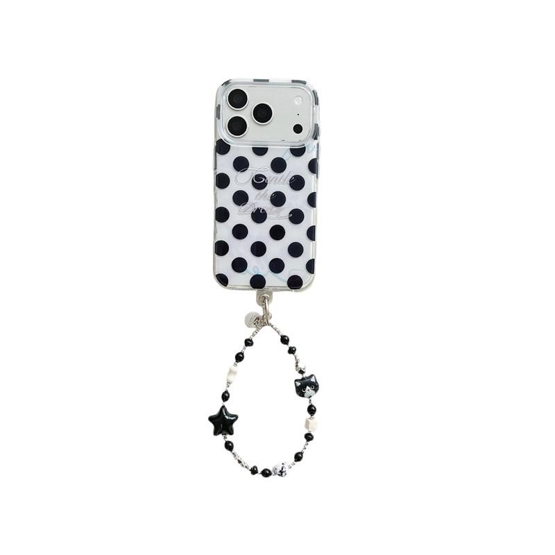 Korean Style Black Polka Dot iPhone 17/16 Pro Max/15/14 Case with High-End Feel