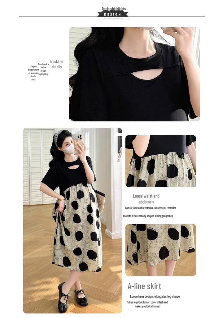 2026 Korean Style Maternity Summer Dress: Versatile, Age-Reducing, Loose Fit, Plus Size, Slimming, Patchwork, Fake Two-Piece Design