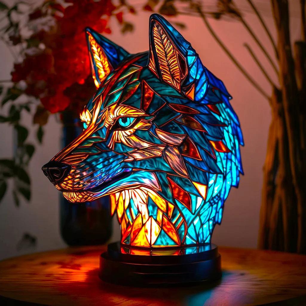 Resin Stained Glass Animal Table Light Night Light Owl Horse Rooster Elephant Table Lamp for Living Room Home Bedroom Decoration