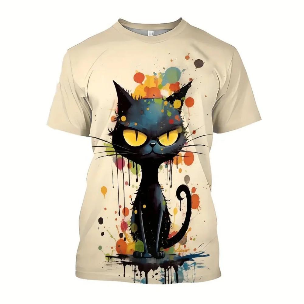 Cartoon Kitten Printed T Shirt For Men Funny Animal Oversized T-shirt Casual O-neck Short Sleeve Loose Tops Summer Men's Clothes