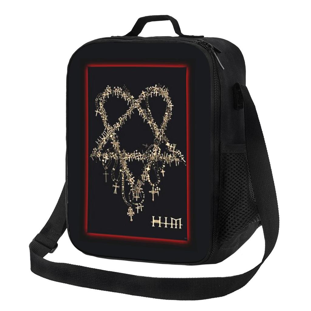 Heartagram Him Music Band Logo Insulated Lunch Bag Picnic Storage Food Boxes Portable Container Cooler Thermal Lunch Box Tote
