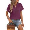 V-neck Button Solid Color Loose Short Sleeved Women's T-shirts