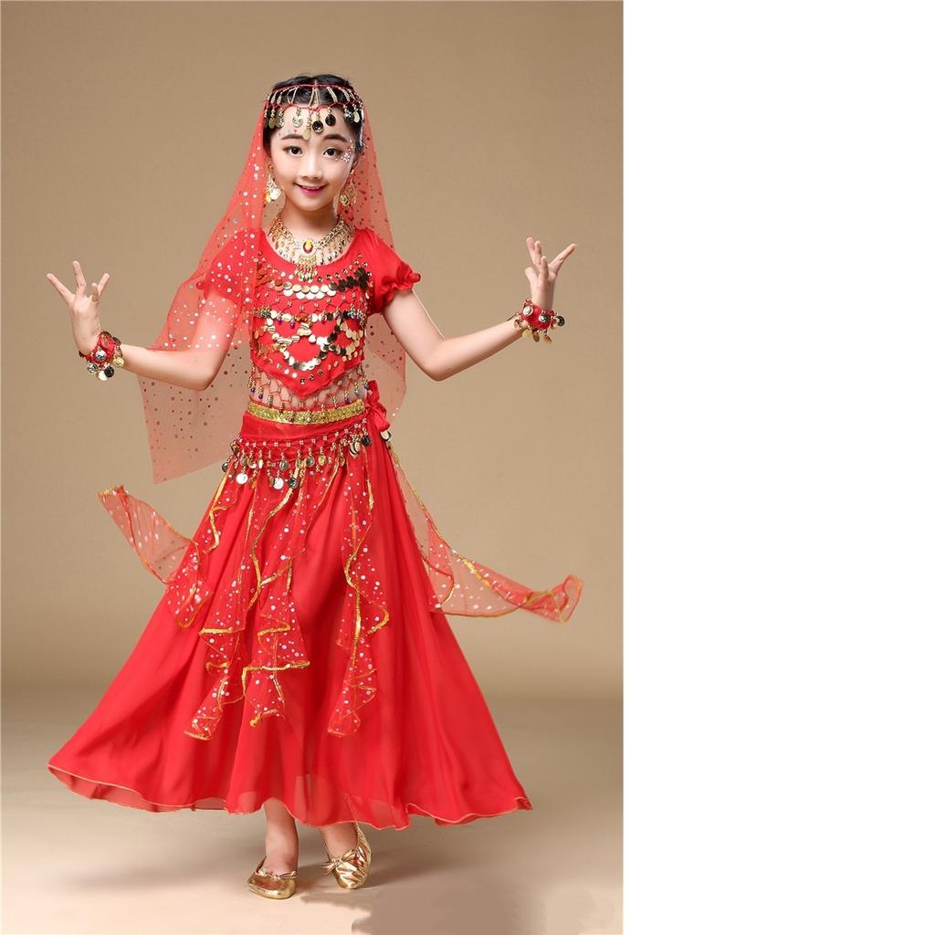 Spring Summer Children's Indian Dance Costumes Dance Costumes Girls Children's Belly Dance Costumes Six-piece Set