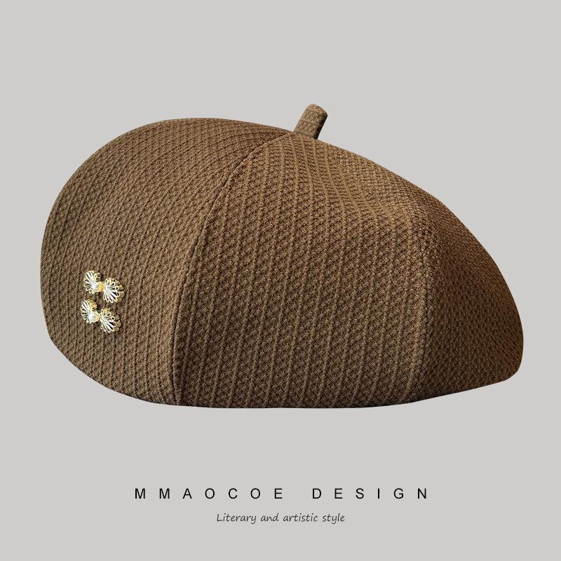 

2025 new beret children s fashionable versatile face small pumpkin hat foreign retro black newsboy hat M（56-58cm） шоколадний