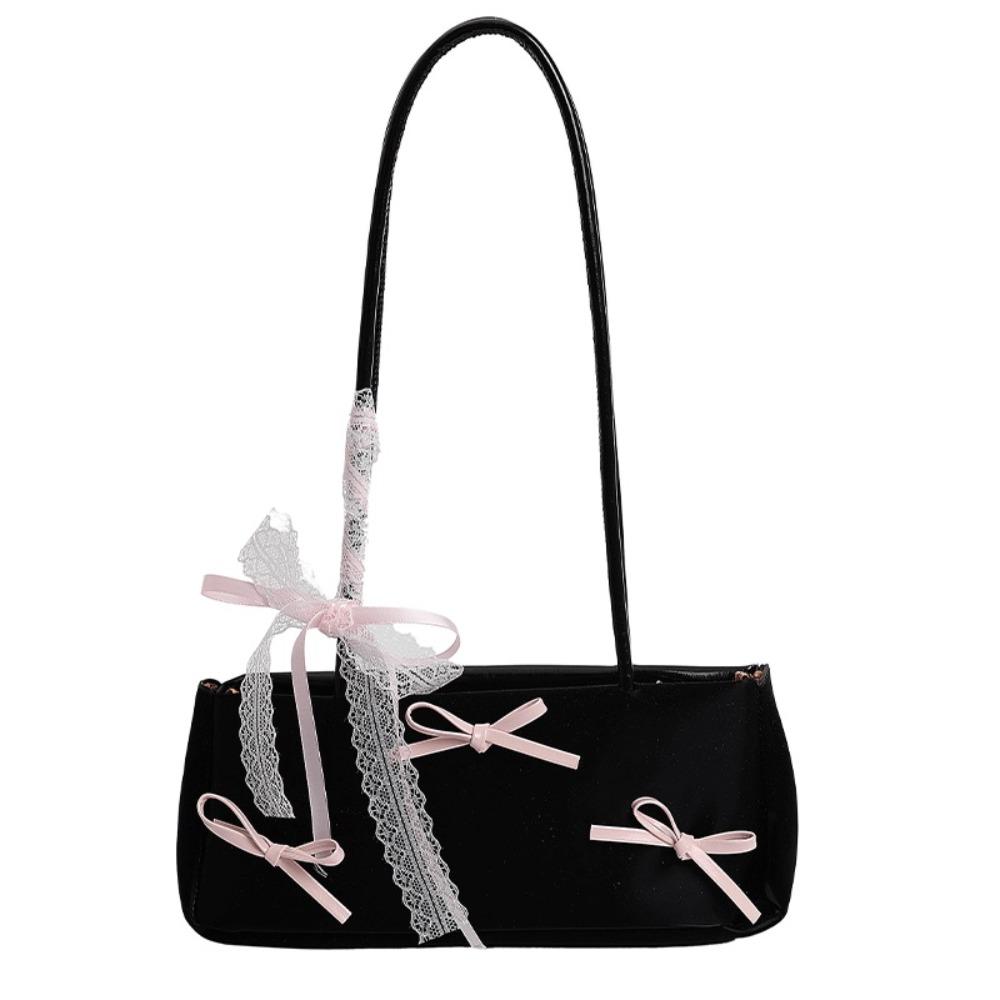 

Лента Бант Кружево Сумка через плечо Милая Сумка подмышку Шоппинг Французская Сумка-багет Путешествия чёрный