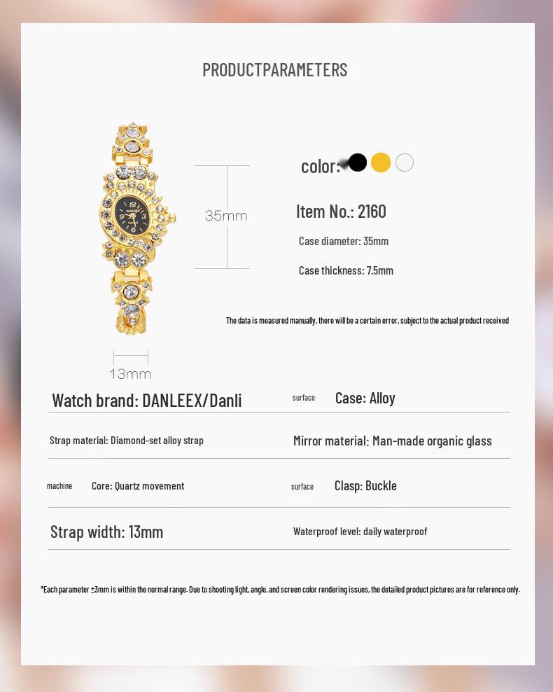 Diamond-Studded Women's Fashion Quartz Bracelet Watch