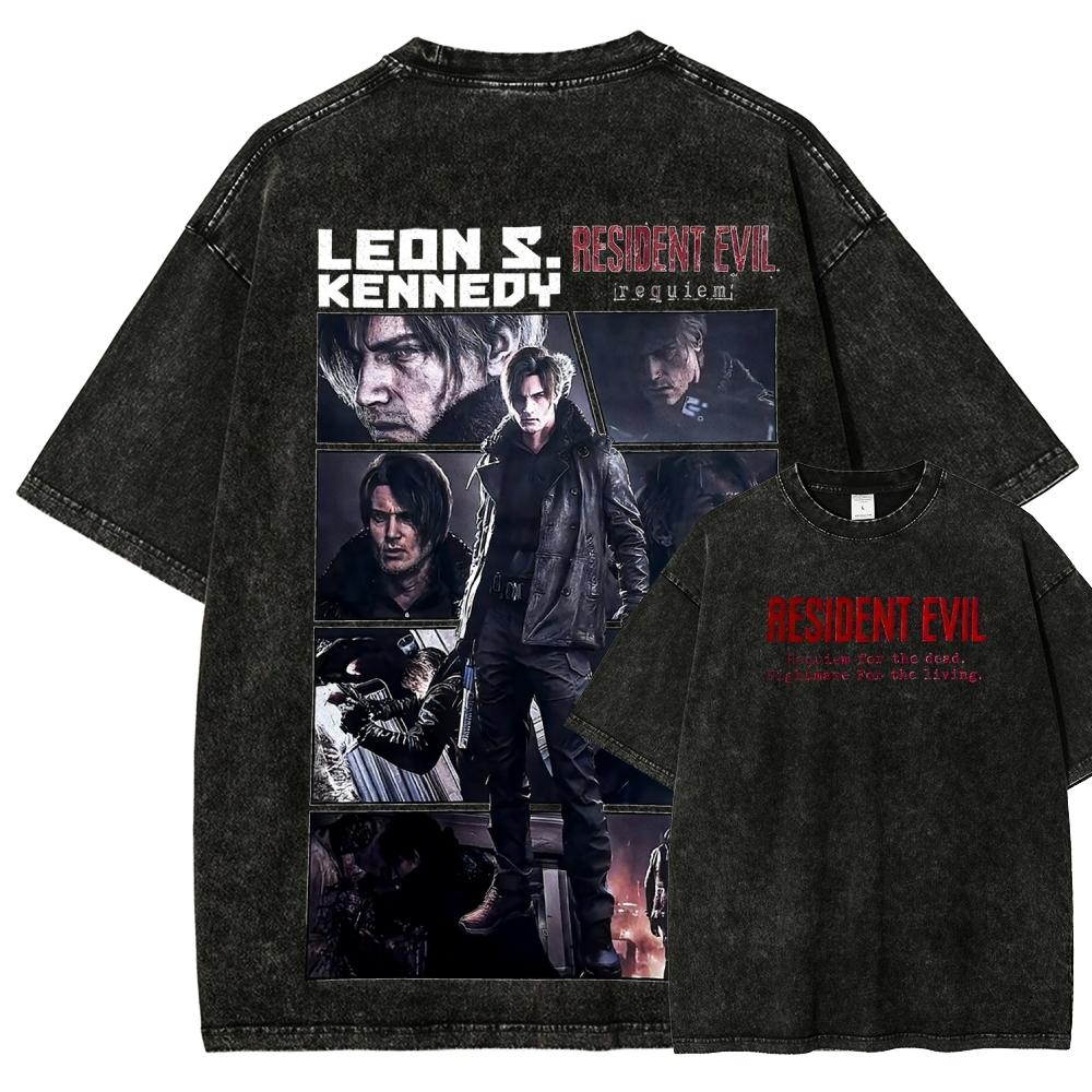 Resident Evil Anime Liebhaber Ausgewaschenes T-Shirt Ganzjahreskleidung Hohe Qualität Persönlichkeit Kleidung Übergröße Unisex Neues Modell Paare T-Shirt