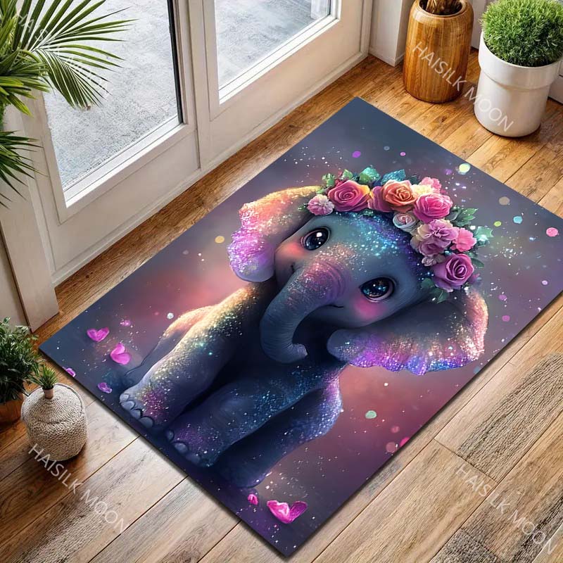 Pattern with Baby Elephant and Wreath Carpet for Living Room Bedroom Bedside Floor Mat Sofa Table Area Rugs Home Decor