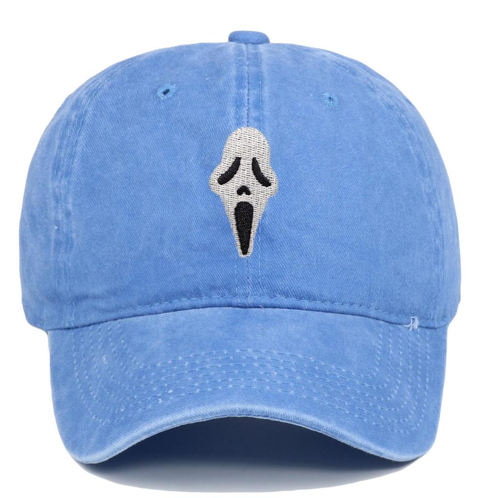 Halloween Skull Embroidered Distressed Baseball Cap for Men and Women