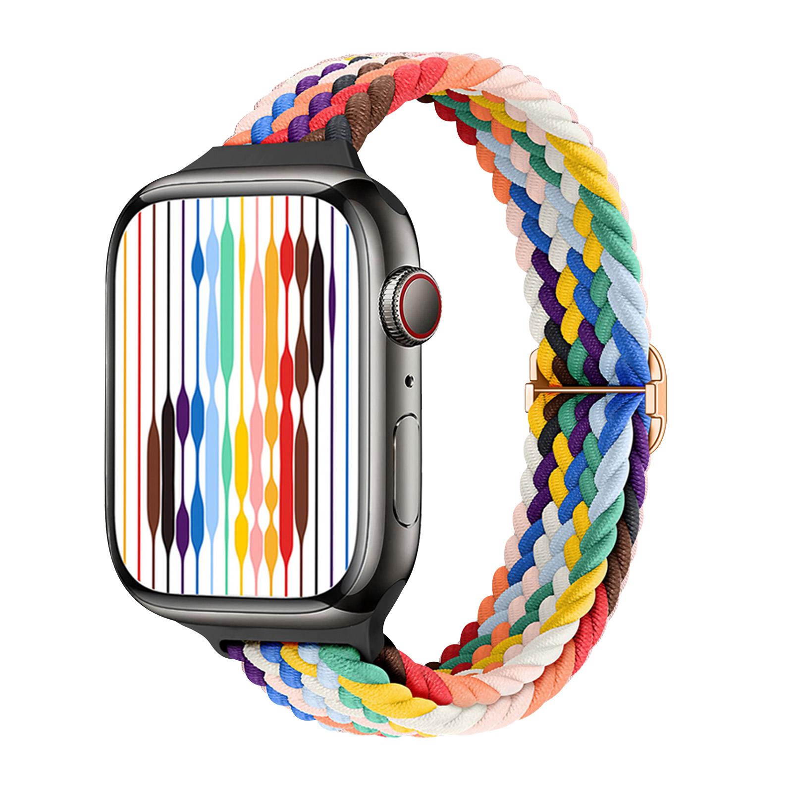 

Нейлоновый эластичный плетеный ремешок для Apple Watch 46 мм 38 мм 40 мм 41 мм 42 мм 45 мм тонкий регулируемый эластичный спортивный ремешок для iWatch Series 10/9/8/7/6/5/4/3/SE 38mm 40mm 41mm S10-42mm разноцветный