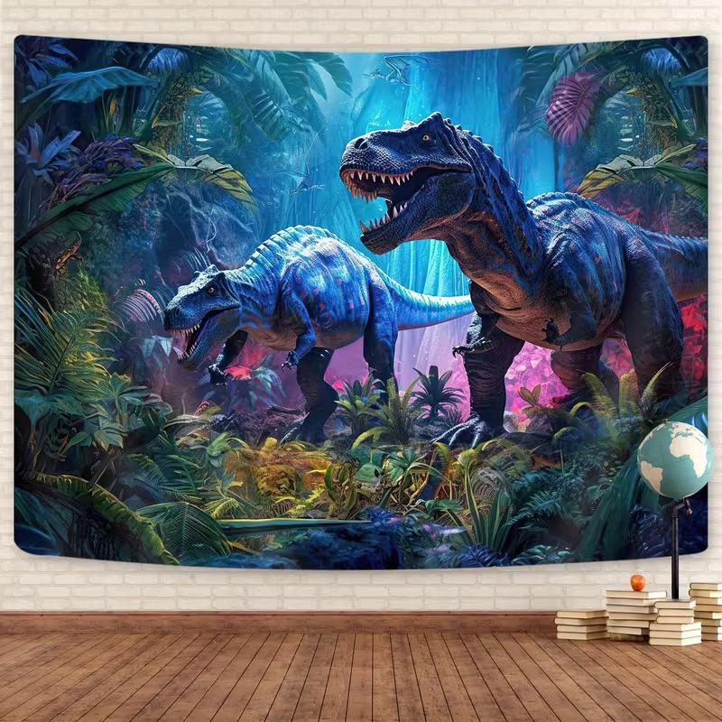 Jurassic Jungle Dinosaur Tapestry, Ancient T-Rex Wall Art, Polyester Wall Hanging for Boys Room, Home Decoration