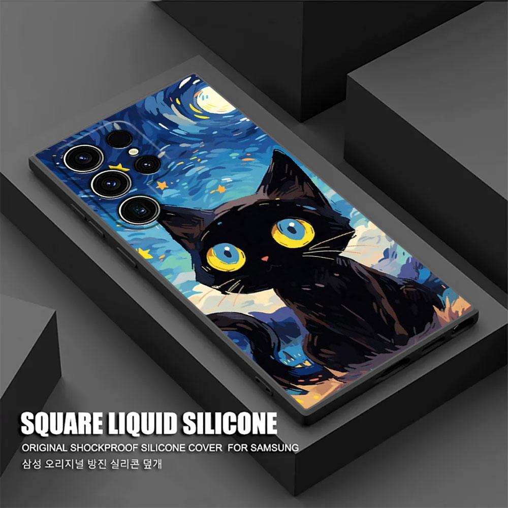 Retro Oil Painting Starry Sky Cat S26Ultra Case For Samsung Galaxy S26 S25 S24 S23 S20 S21 FE S22 Ultra Plus 5G Soft Phone Cover