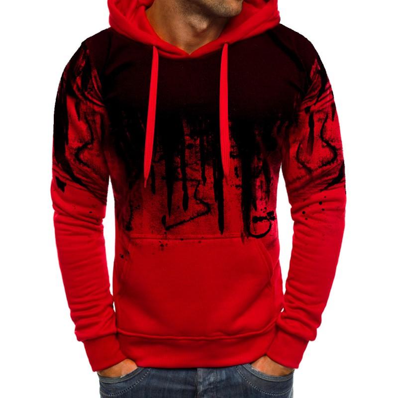 Mens Oversized Hooded Fleece Sweatshirt With Splatter Print Casual Sportswear Long Sleeve Pullover Winter