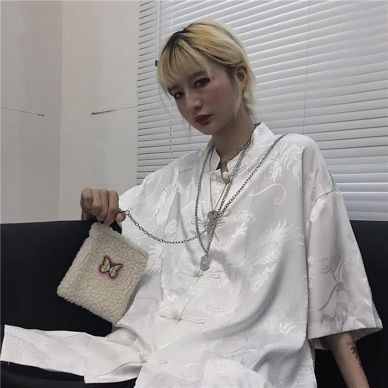 Men's Retro Chinese Tang Suit Short-Sleeved Dragon Pattern Shirt - National Trend Couple's Casual All-Match Jacket