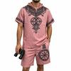 Men's European and American Casual Breathable Bamboo-Linen Hooded Shorts Set