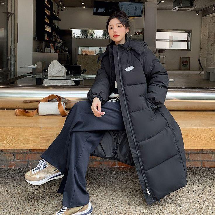 New Korean Style Knee-length Down Jacket for Women, Loose and Warm Coat