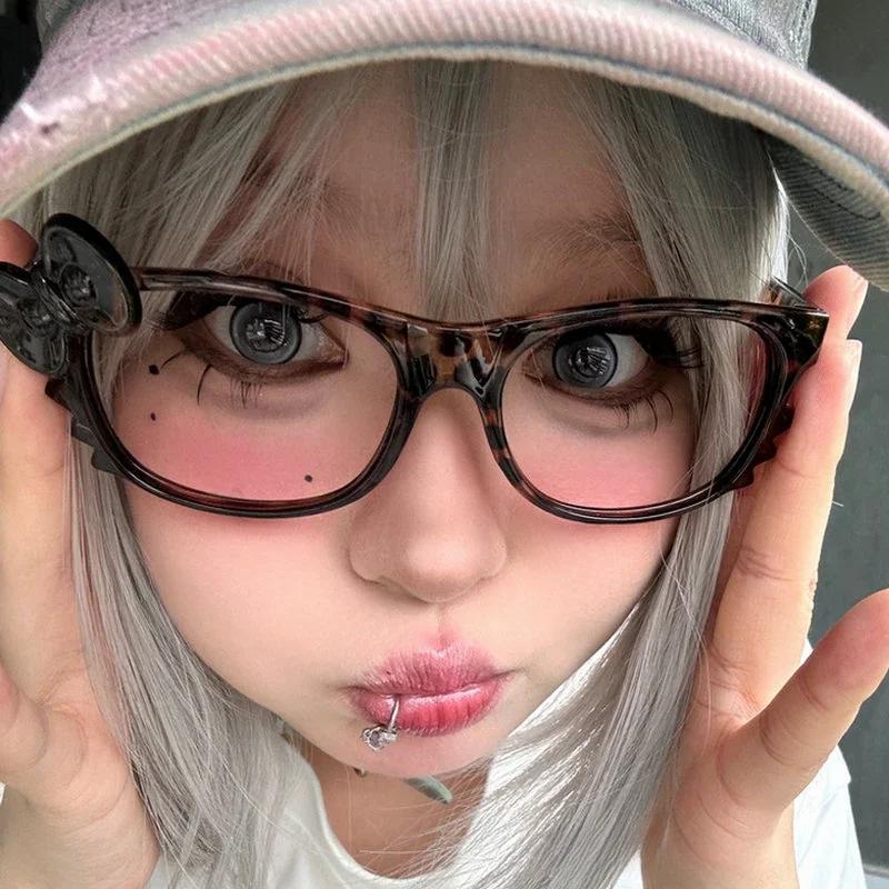 Y2K Leopard Print Eyeglass Frame Anime Kawaii Retro Glasses Cartoon Cute Eyewear Decorative Accessories