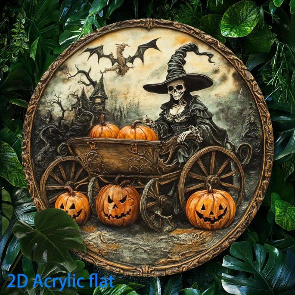 2D Flacher Halloween Anhänger - Halloween Totenkopf und Kürbis Sonnenfänger - Acrylkranz für Heim-, Büro- und Partydekorationen