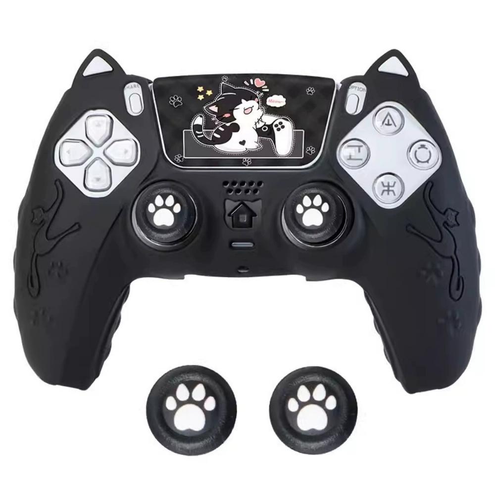 Mooie Kat Siliconen Zachte Beschermer Sticker Skin Voor Playstation 5 PS5 Controller Case Duimstick Grip Dop Cover Siliconen hoes