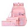 3pcs/set School Backpack for Girls Bookbag Elementary Middle School Bags Student Cute Plaid Backpack with Lunch Bag Pencil Bag